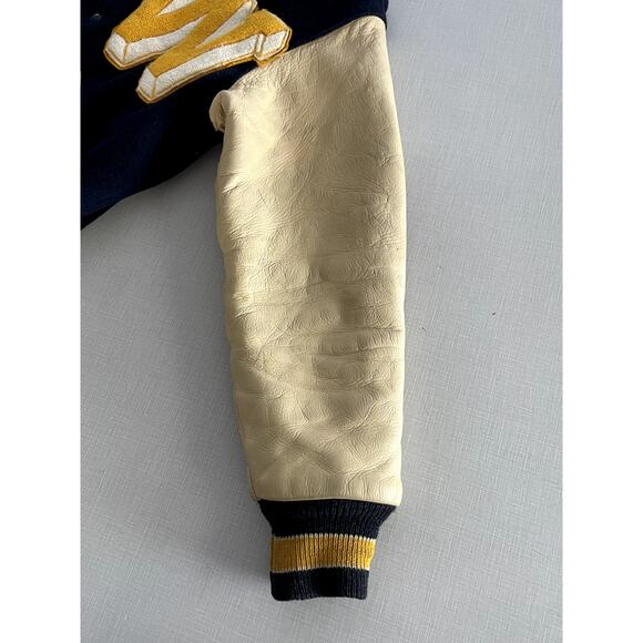 Ripon Award Letterman Jacket Sz S/M Blue Wool Leather Vintage 80s Varsity Lined - Picture 6 of 16